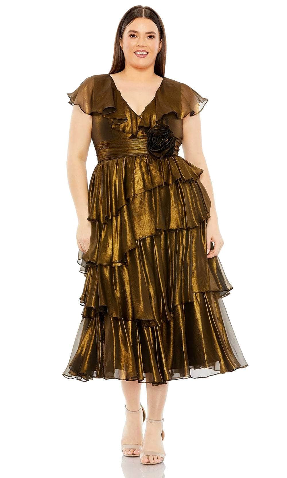 Mac Duggal 49775W - Ruffled Tea-Length Evening Dress Couture Candy Mac Duggal 49775W - Ruffled Tea-Length Evening Dress Couture Candy