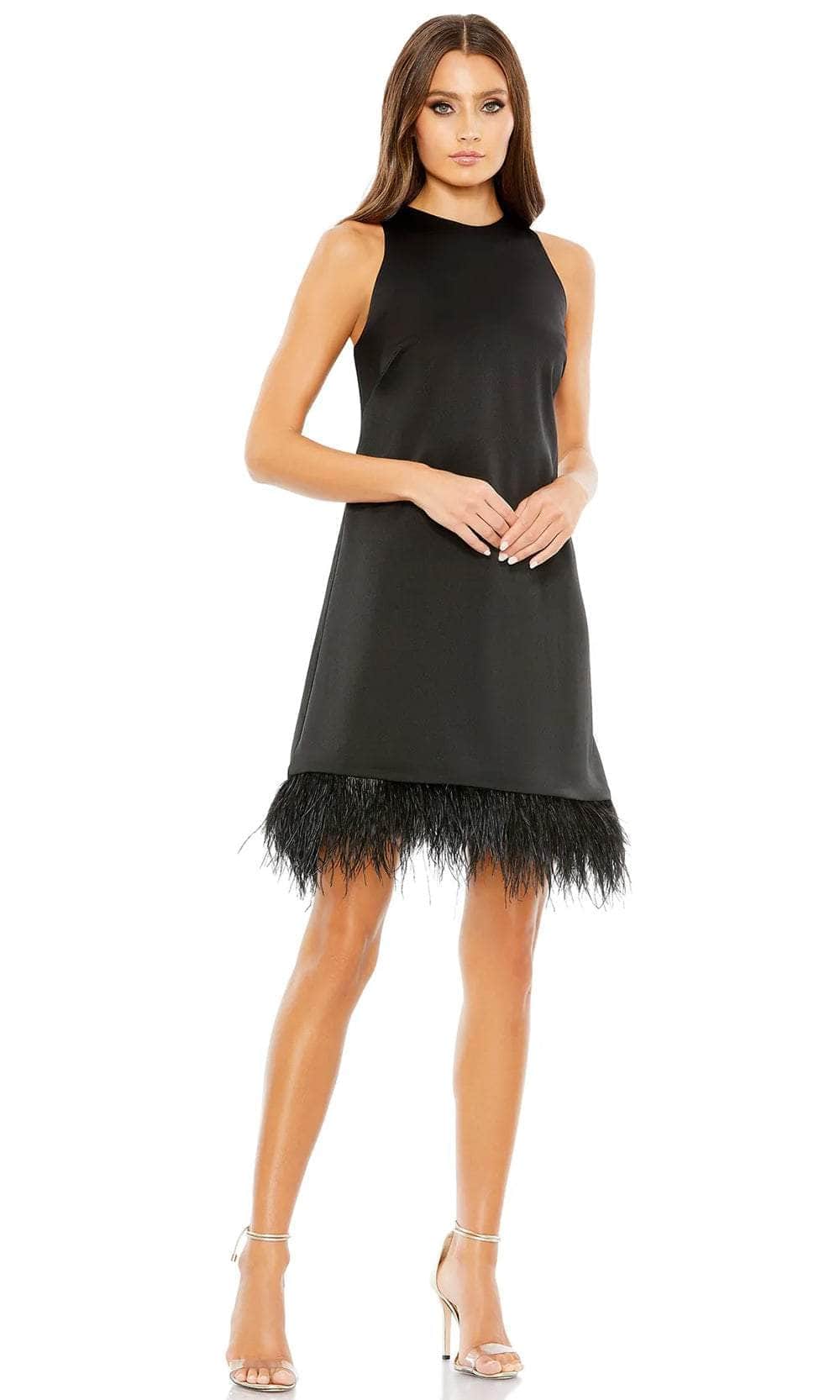 Mac Duggal Women's Feathered Hem High Neck Sleeveless A Line Dress - Black