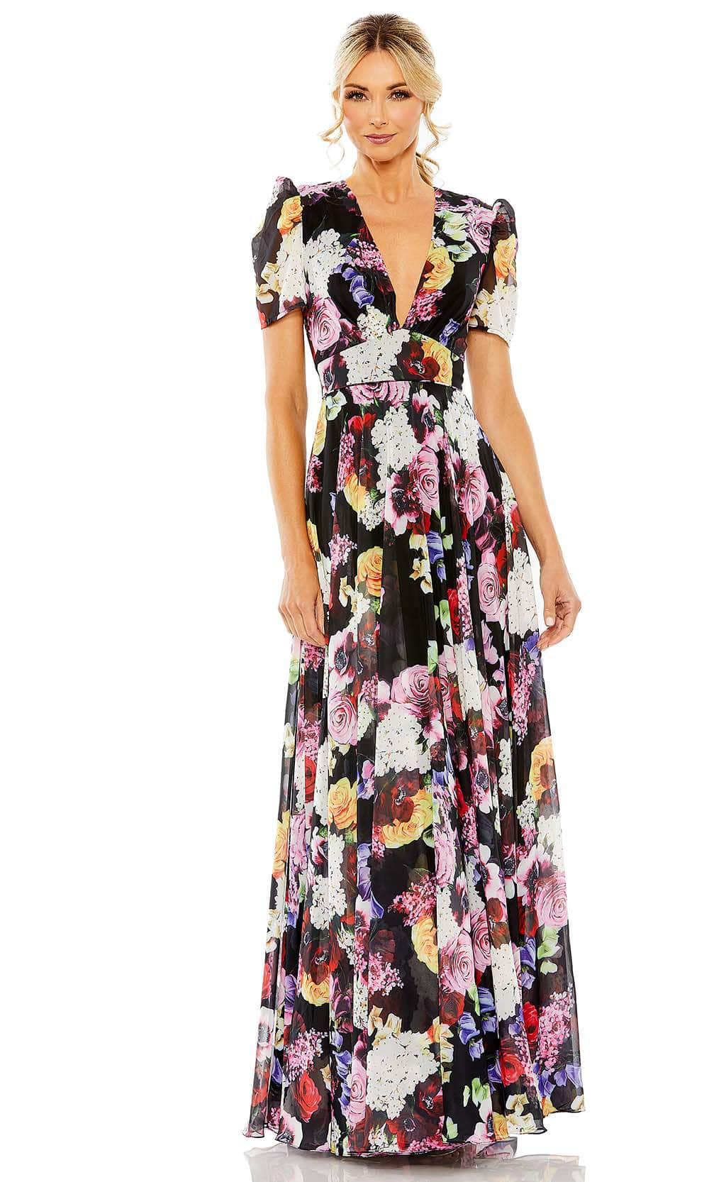 Mac Duggal 55933 - Plunging Floral Print Formal Gown Mac Duggal 55933 - Plunging Floral Print Formal Gown