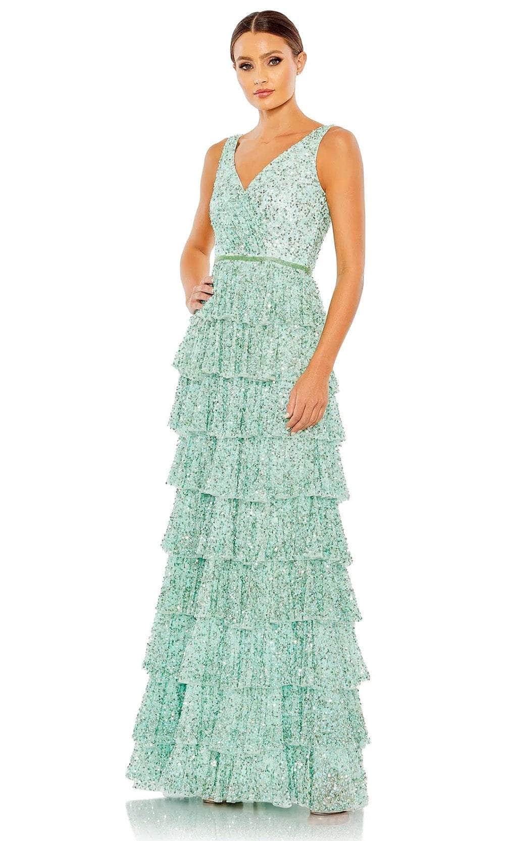 mac duggal mint green dress Mac Duggal Women's Strapless Chiffon Gown With Braided Belt