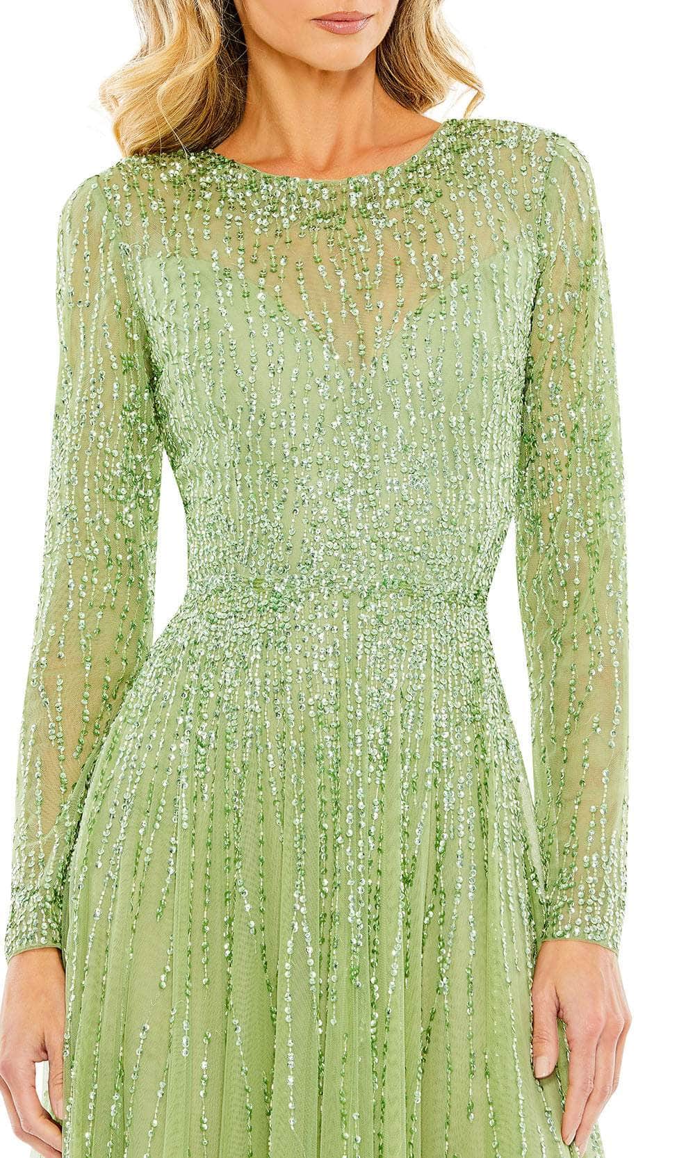 Mac Duggal Women's Sequined Long-Sleeve Illusion Gown - Sage - Size 6 Mac Duggal Women's Sequined Long-Sleeve Illusion Gown - Sage - Size 6