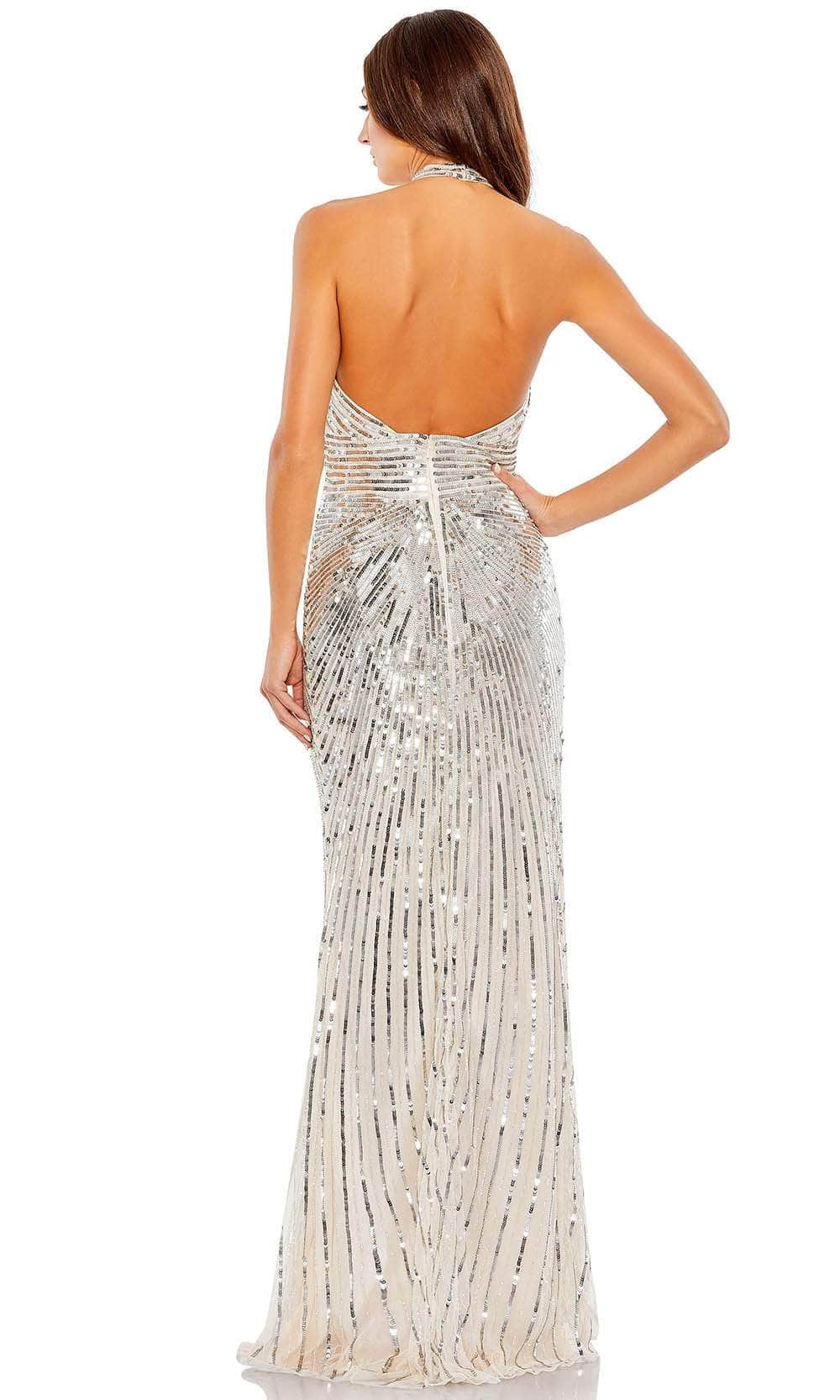 Mac Duggal - Silver Sequin Halter Keyhole Column Gown - Nude/Silver / US 8 Mac Duggal - Silver Sequin Halter Keyhole Column Gown - Nude/Silver / US 8