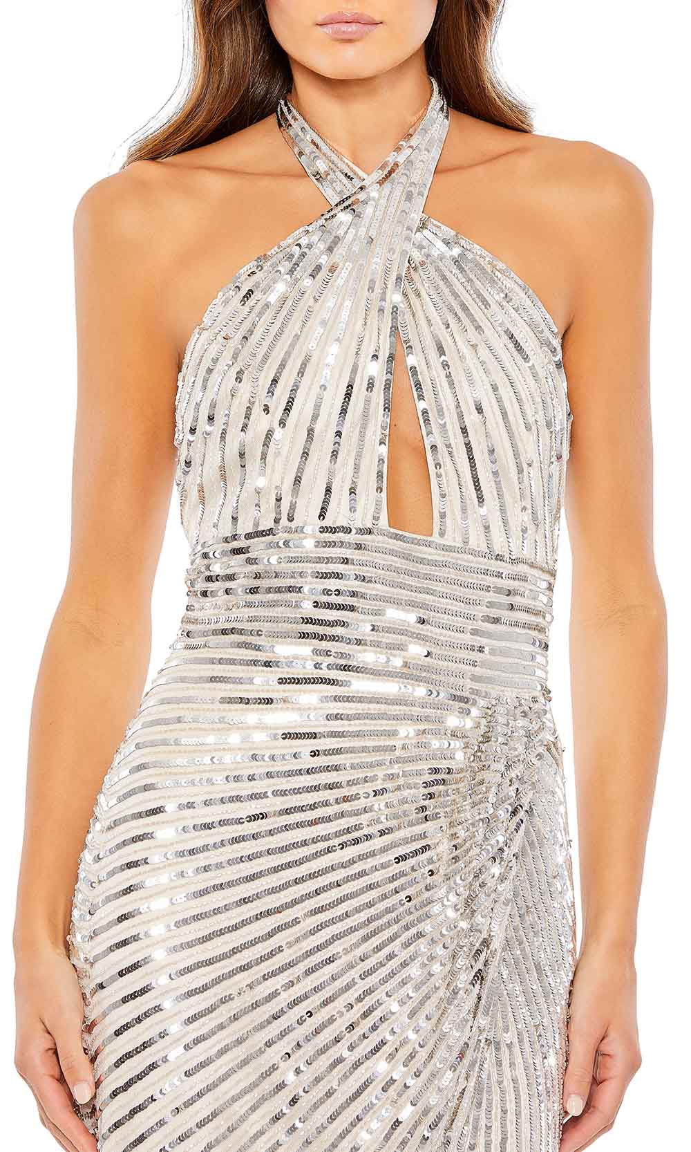 mac duggal silver sequin dress Silver Paillette Sequin Sleeveless Mini Dress