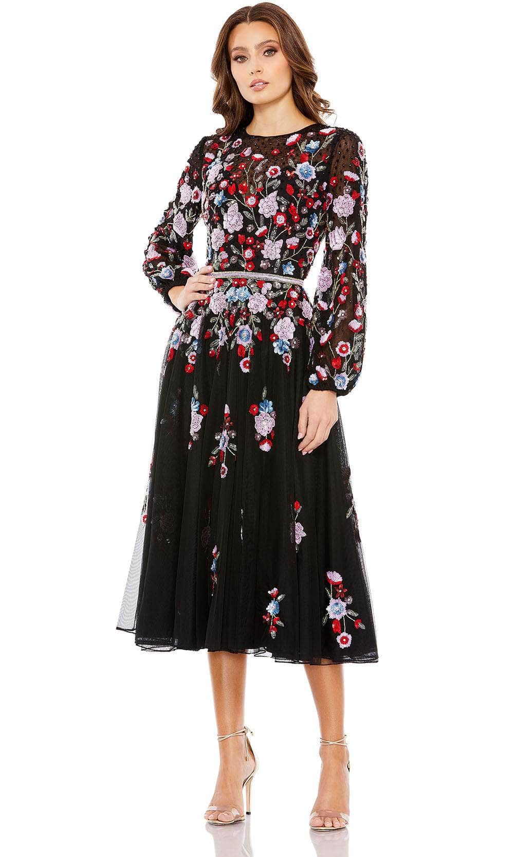 Mac Duggal 5712 - Floral Long Sleeve Knee-Length Dress Couture Candy Mac Duggal 5712 - Floral Long Sleeve Knee-Length Dress Couture Candy