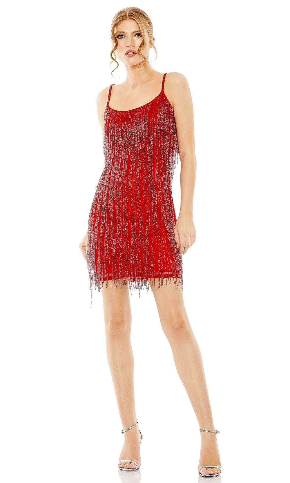 mac duggal red sequin dress Red Embellished High Neck Long Sleeve A Line Gown