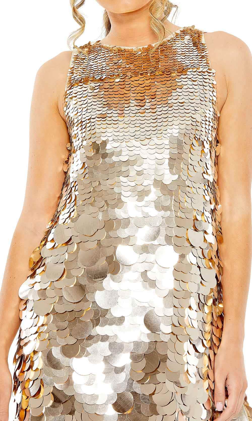 Mac Duggal - Silver Sleeveless Disc Sequin Trapeze Dress - US 12 Mac Duggal - Silver Sleeveless Disc Sequin Trapeze Dress - US 12
