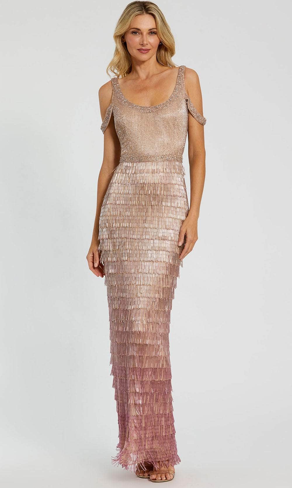 Mac Duggal Collection - Pink Scoop Neck Embellished Fringe Ombre Gown - Pink Ombre / US 14 Mac Duggal Collection - Pink Scoop Neck Embellished Fringe Ombre Gown - Pink Ombre / US 14