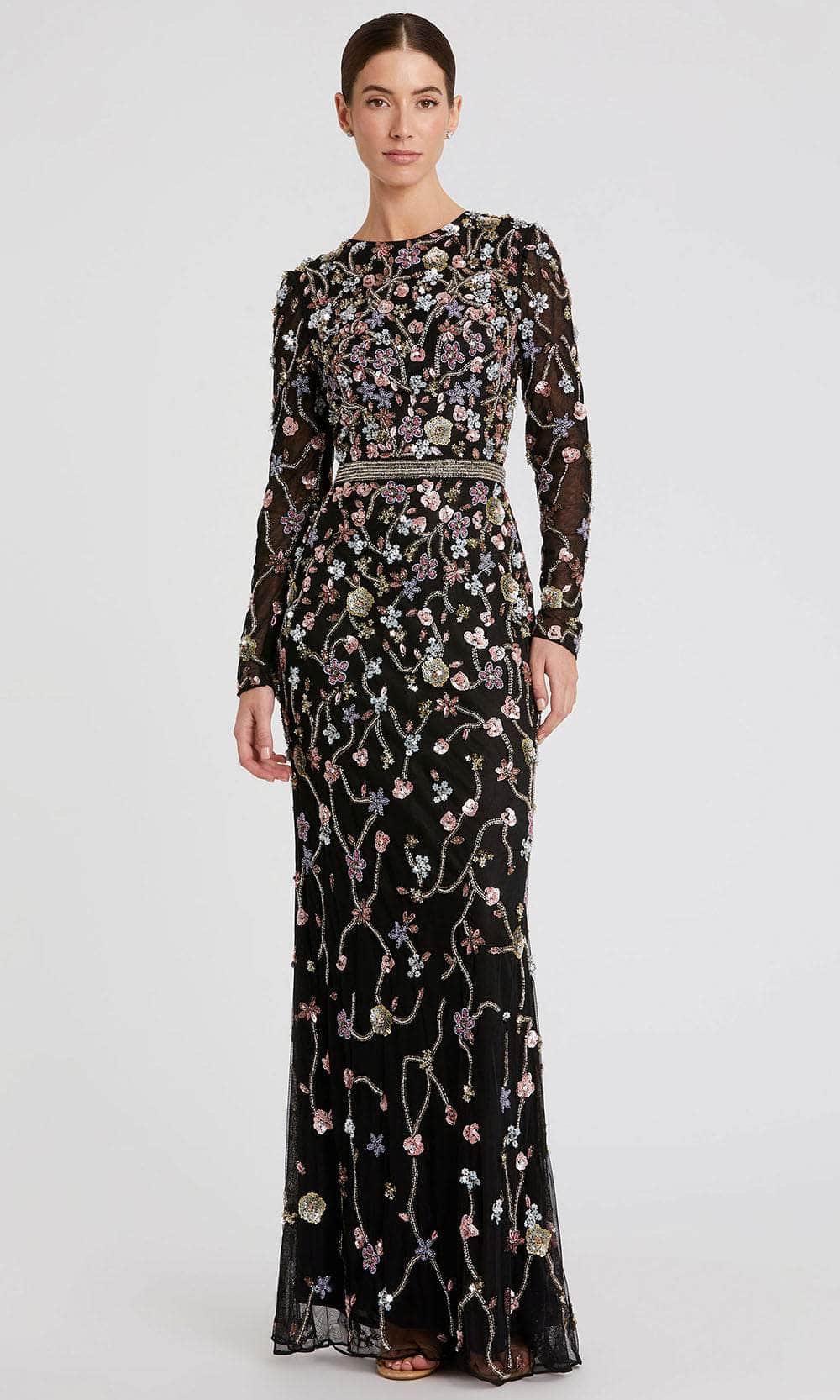 Mac Duggal 6135 - Floral Embellished Long Sleeve Evening Dress Mac Duggal 6135 - Floral Embellished Long Sleeve Evening Dress