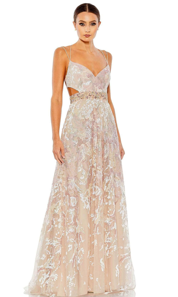 Mac Duggal 68051 - Deep V-neck Evening Dress Prom Dresses 0 / Oyster