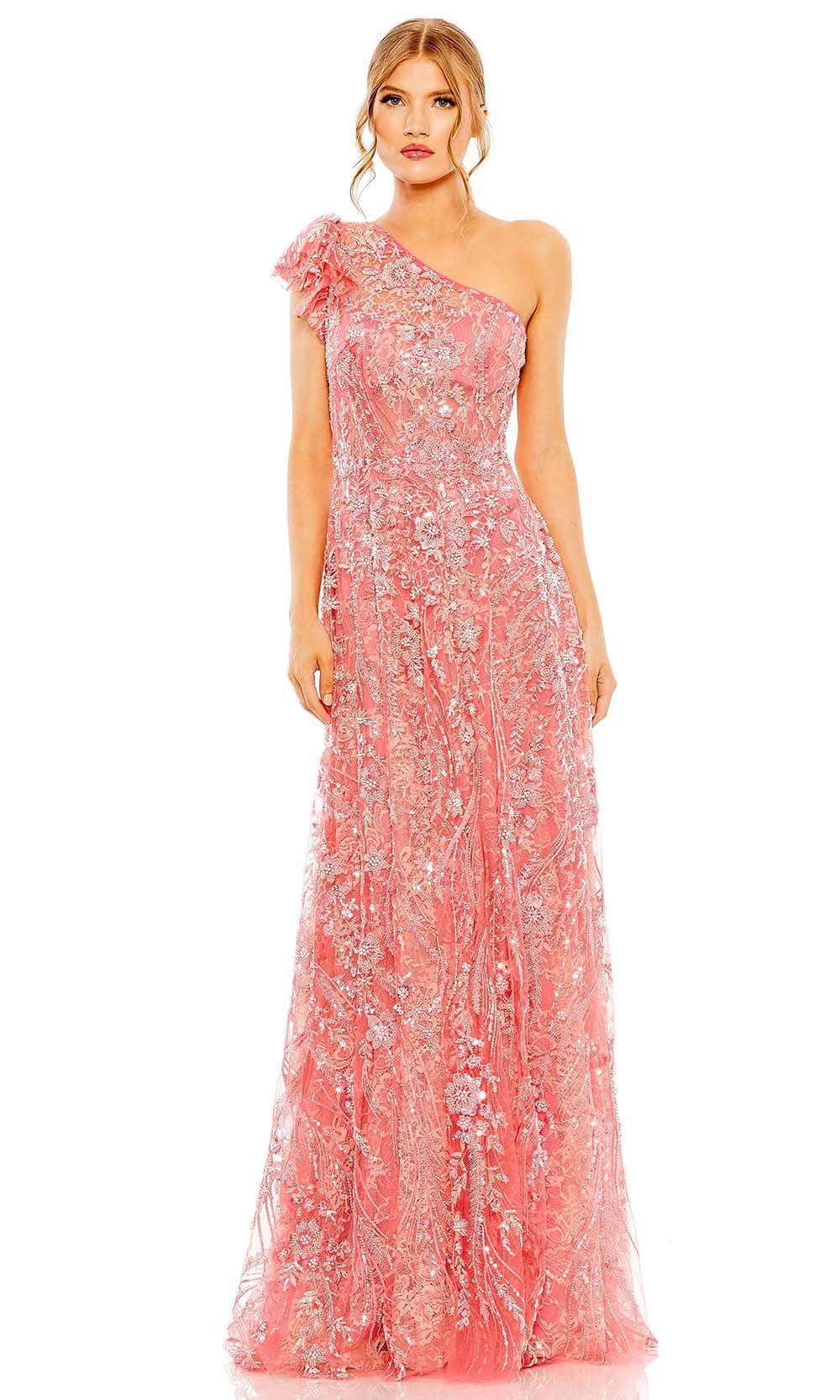 mac duggal pink embellished dress Pink Embellished Lace V Neck Butterfly Sleeve Gown