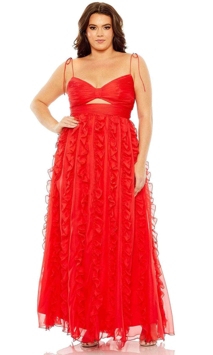 Mac Duggal 68543 - Ruffled Skirt A line Dress Prom Dresses 14W / Cherry
