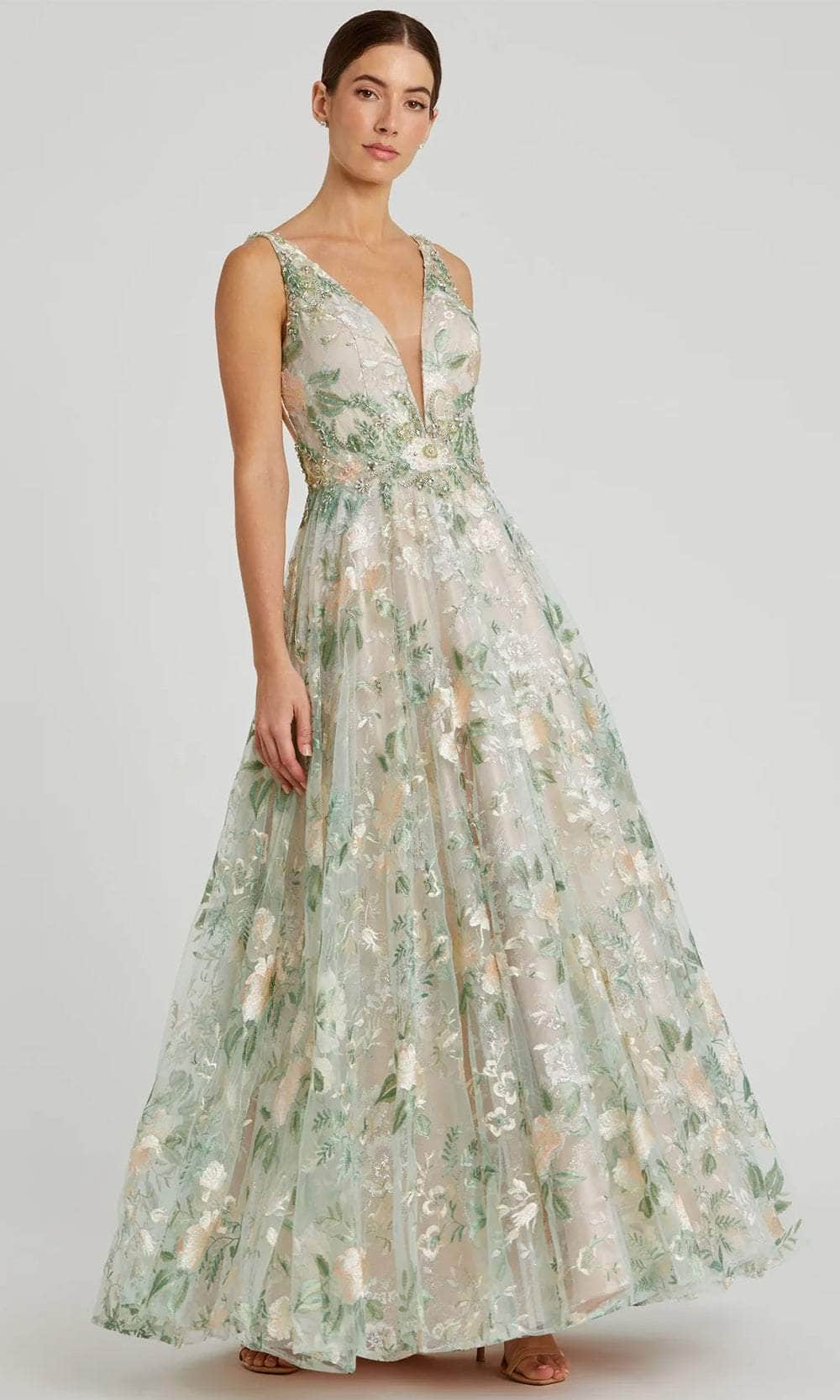 Floral Embroidered Illusion V-Neck Gown - Mac Duggal Cream Multi / US 6 Floral Embroidered Illusion V-Neck Gown - Mac Duggal Cream Multi / US 6