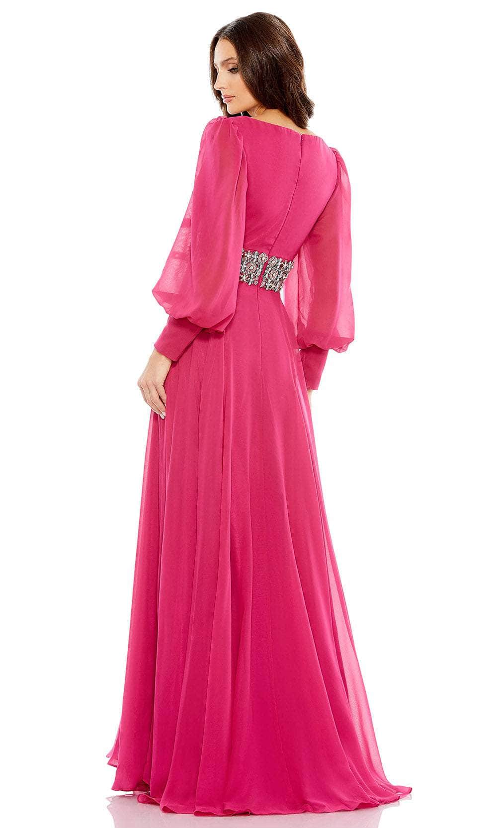 Bishop Sleeve Wrap Over Belt Detail Flowy Gown - Mac Duggal US 18 Bishop Sleeve Wrap Over Belt Detail Flowy Gown - Mac Duggal US 18