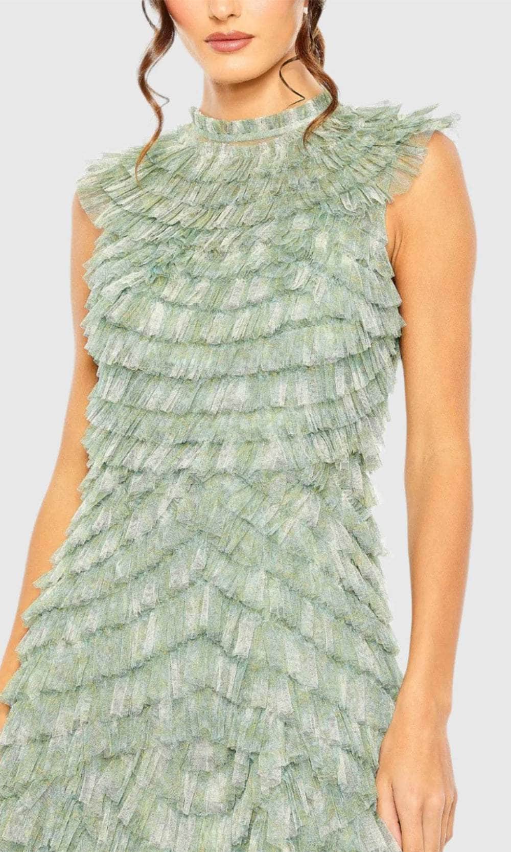Mac Duggal 8225 - Long Mesh A-Line Dress - Sleeveless, Floral Ruffled, Crisscross Frill, Concealed Back Zipper Couture Candy Mac Duggal 8225 - Long Mesh A-Line Dress - Sleeveless, Floral Ruffled, Crisscross Frill, Concealed Back Zipper Couture Candy