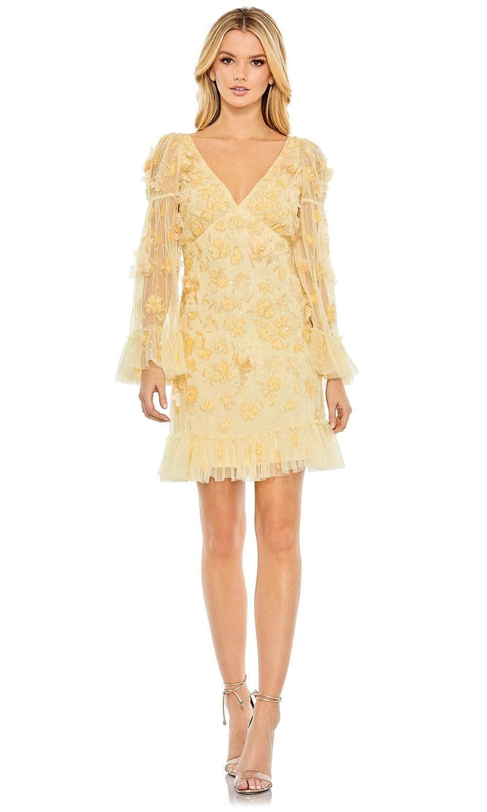 Mac Duggal 9205 - Floral Ruffled Dress Cocktail Dresses 0 / Butter