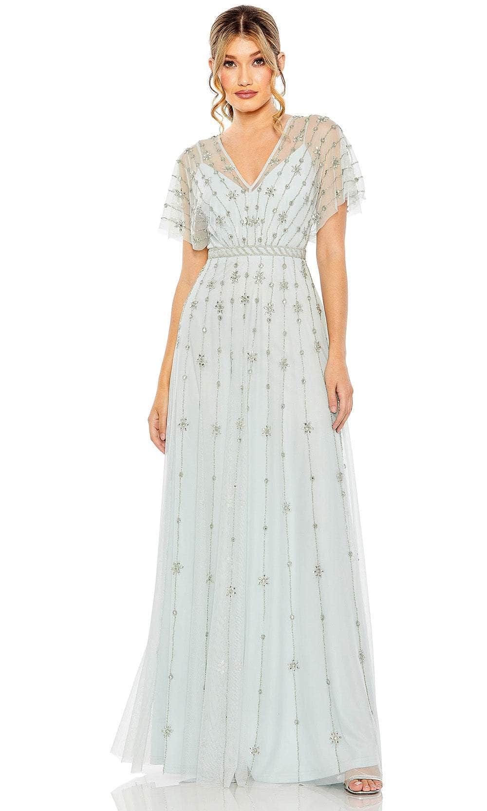 Mac Duggal - Navy V Neck Embellished Flutter Sleeve A Line Gown - US 12 Mac Duggal - Navy V Neck Embellished Flutter Sleeve A Line Gown - US 12