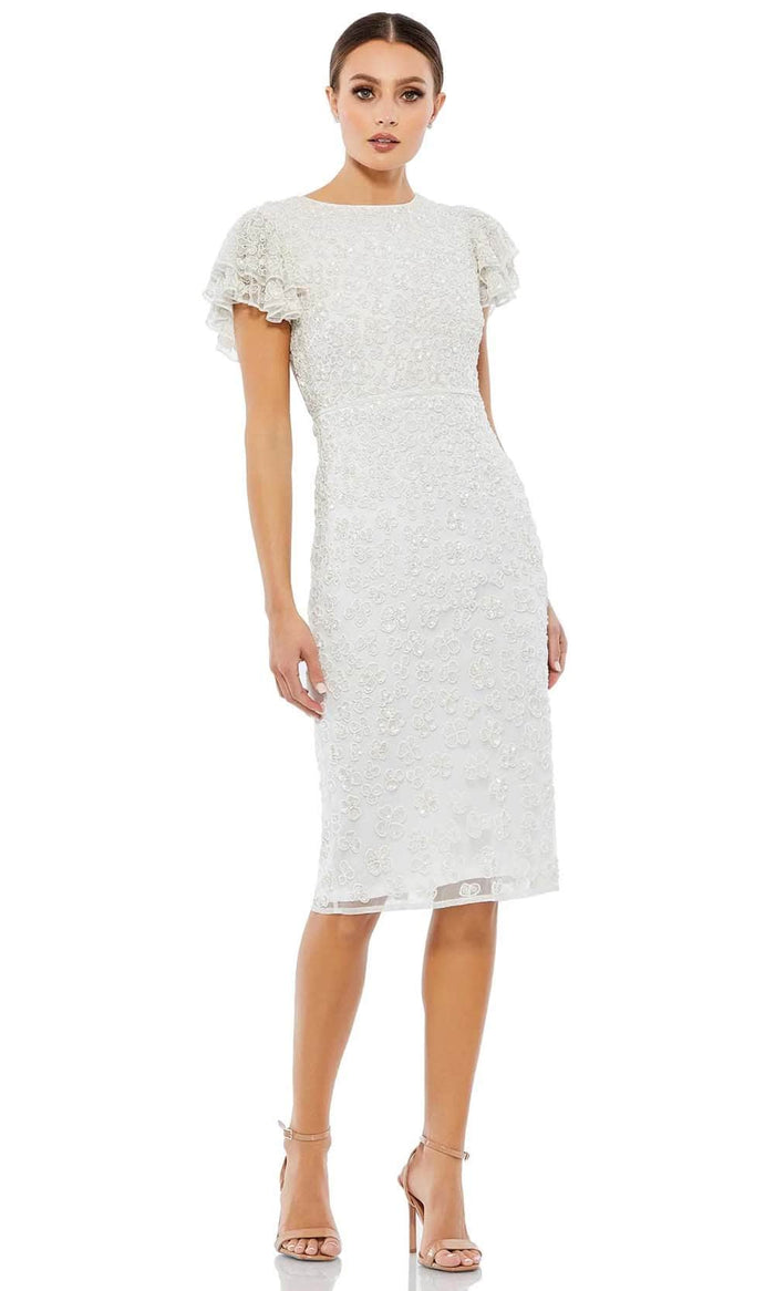 Mac Duggal A10827 - Flutter Sleeve Floral Dress Graduation Dresses 0 / White