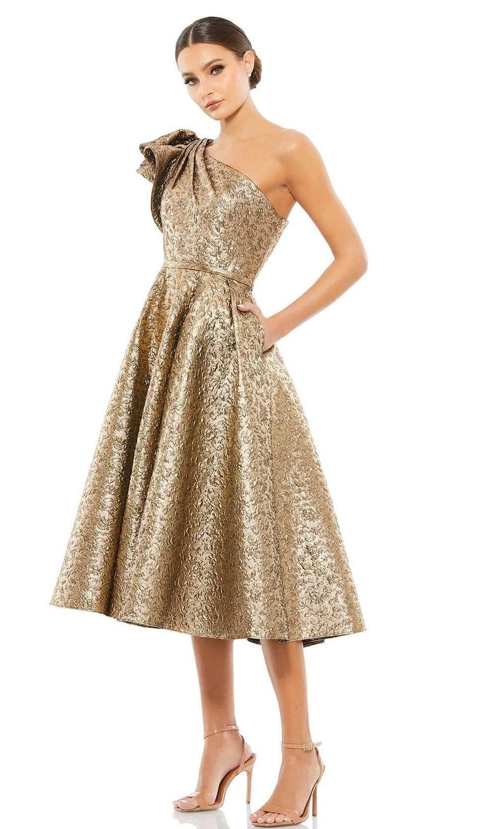 Mac Duggal - One Shoulder Bow Midi Dress