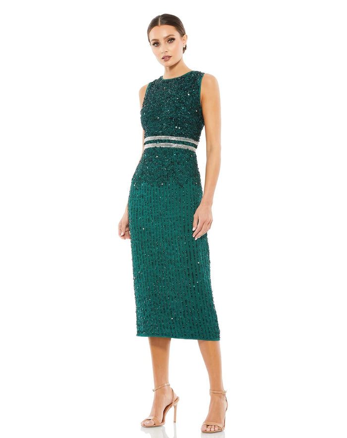 Mac Duggal Evening - 10509D Embellished Tea Length Dress Cocktail Dresses 2 / Deep Emerald
