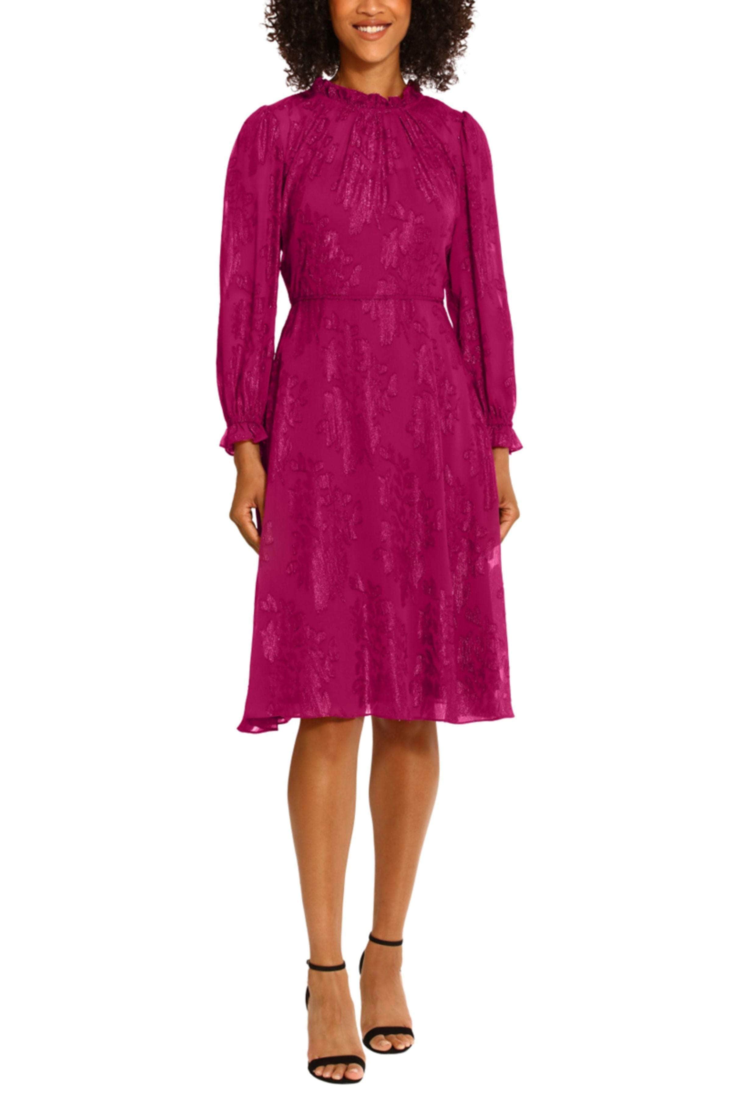 Maggy London Floral Metallic Jacquard Long Sleeve Midi Dress in Fuchsia at Nordstrom, Size 4 Maggy London Floral Metallic Jacquard Long Sleeve Midi Dress in Fuchsia at Nordstrom, Size 4