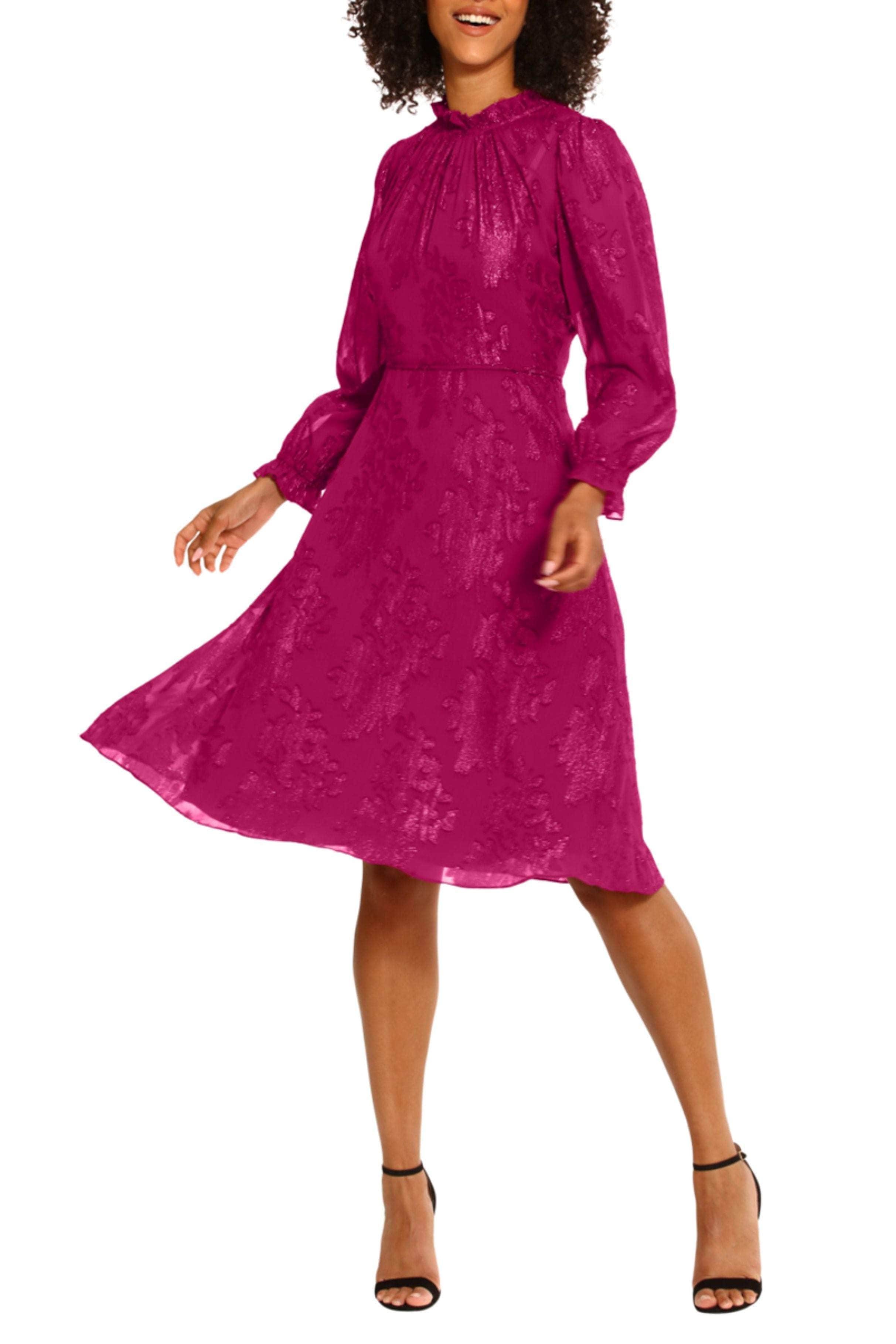 Maggy London Floral Metallic Jacquard Long Sleeve Midi Dress in Fuchsia at Nordstrom, Size 4 Maggy London Floral Metallic Jacquard Long Sleeve Midi Dress in Fuchsia at Nordstrom, Size 4