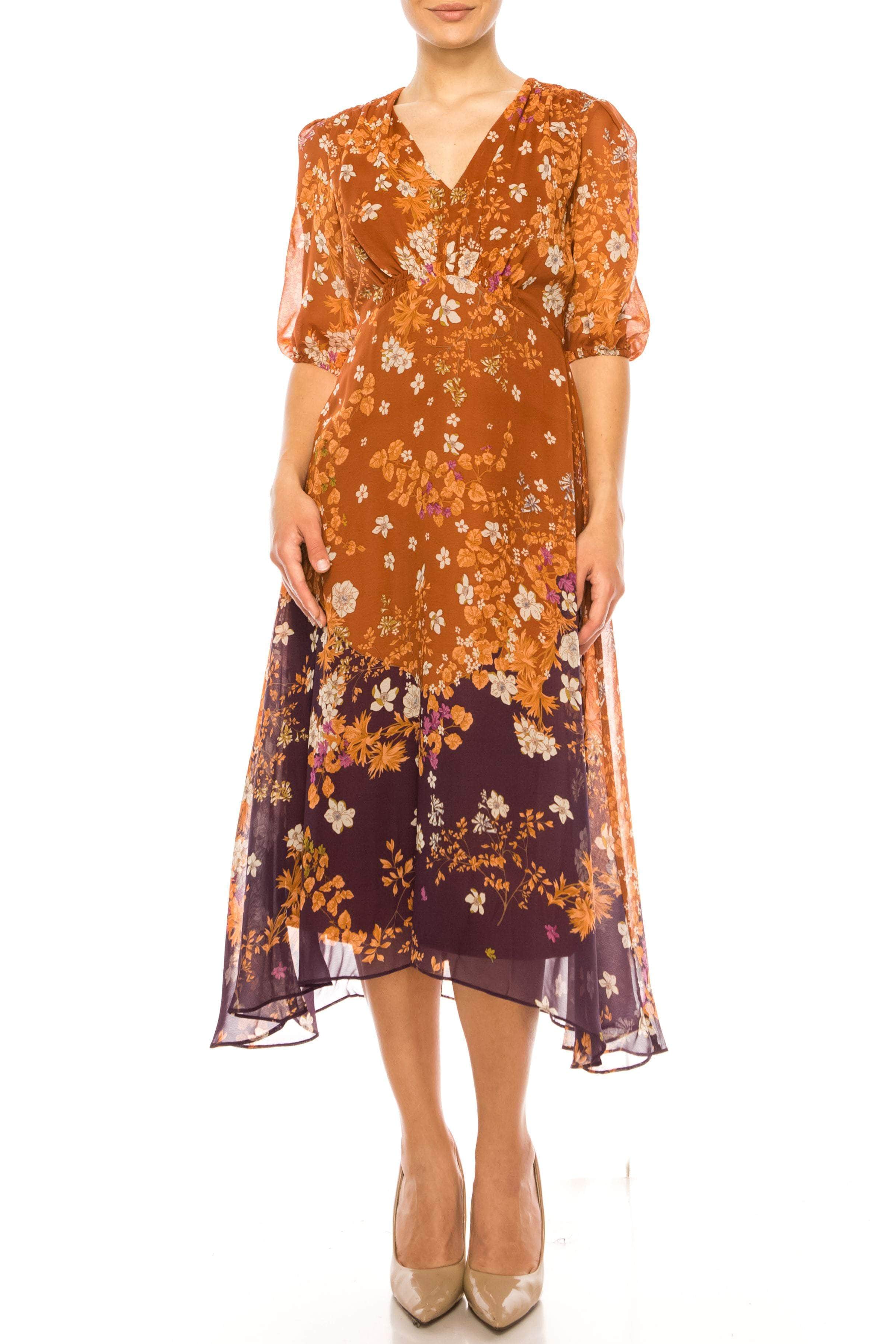 Maison Tara 96036M - Floral Printed Knee-Length Formal Dress 4 / Paprika Eggplant - Shop Maison Tara Dresses On Couture Candy at CoutureCandy.com Maison Tara 96036M - Floral Printed Knee-Length Formal Dress 4 / Paprika Eggplant - Shop Maison Tara Dresses On Couture Candy at CoutureCandy.com