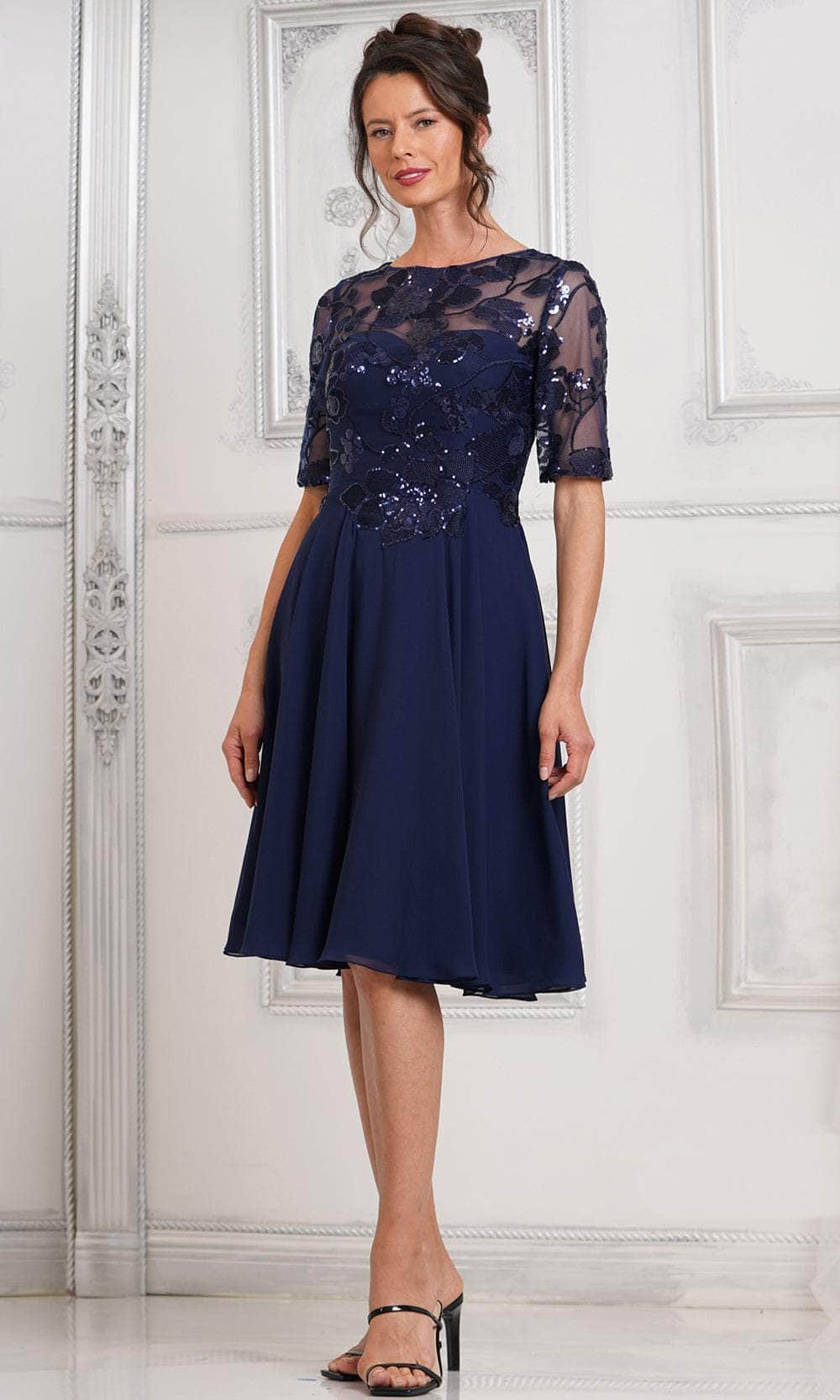 sequin knee length cocktail dresses Ashley Lauren 4496 - Tea-Length Sequin Sheath Dress