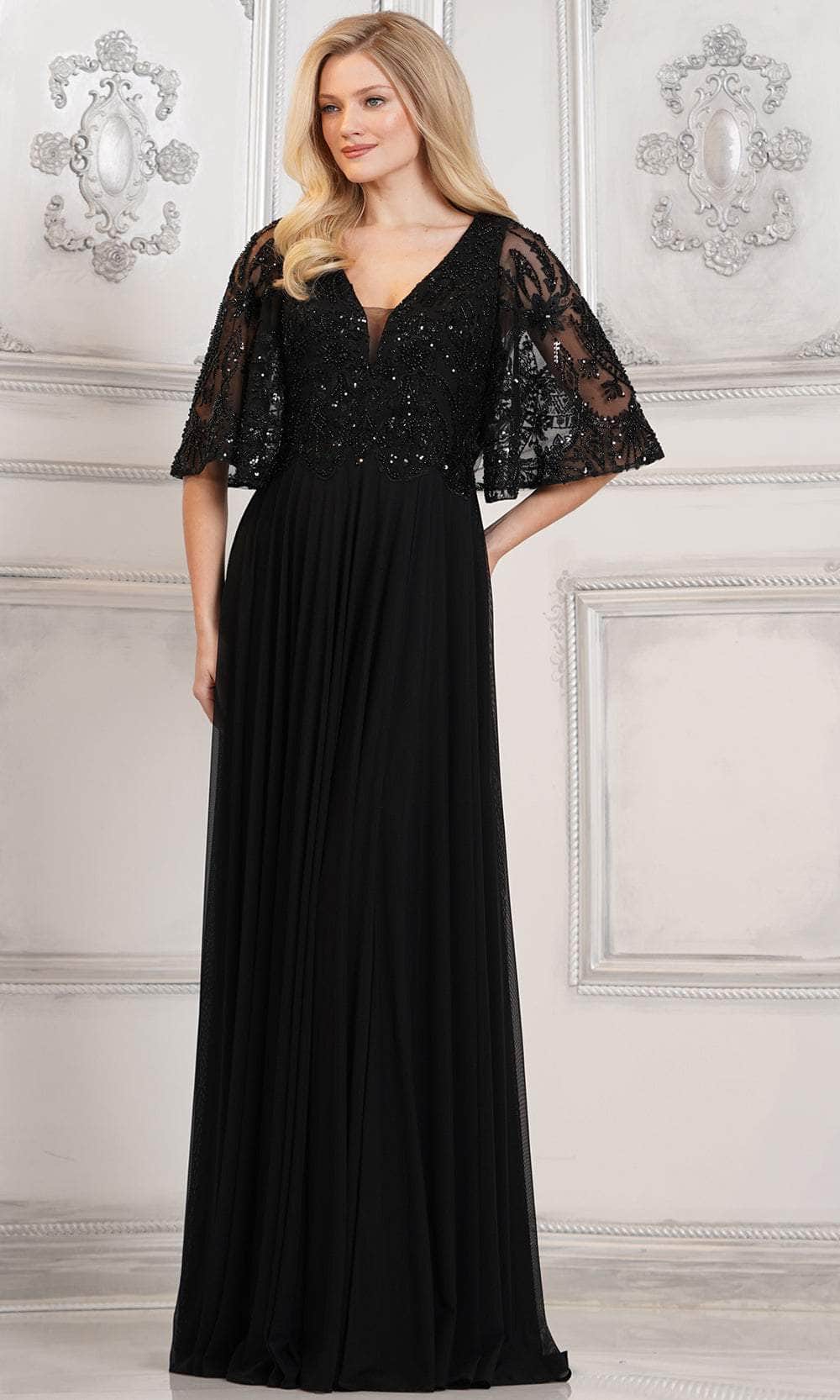 marsoni dresses Marsoni by Colors MV1360 Off-The-Shoulder Pleated Neckline Three-Quarter Sleeves Draped Wrap Bodice Mother of the Bride Dress Dusty Rose / 6