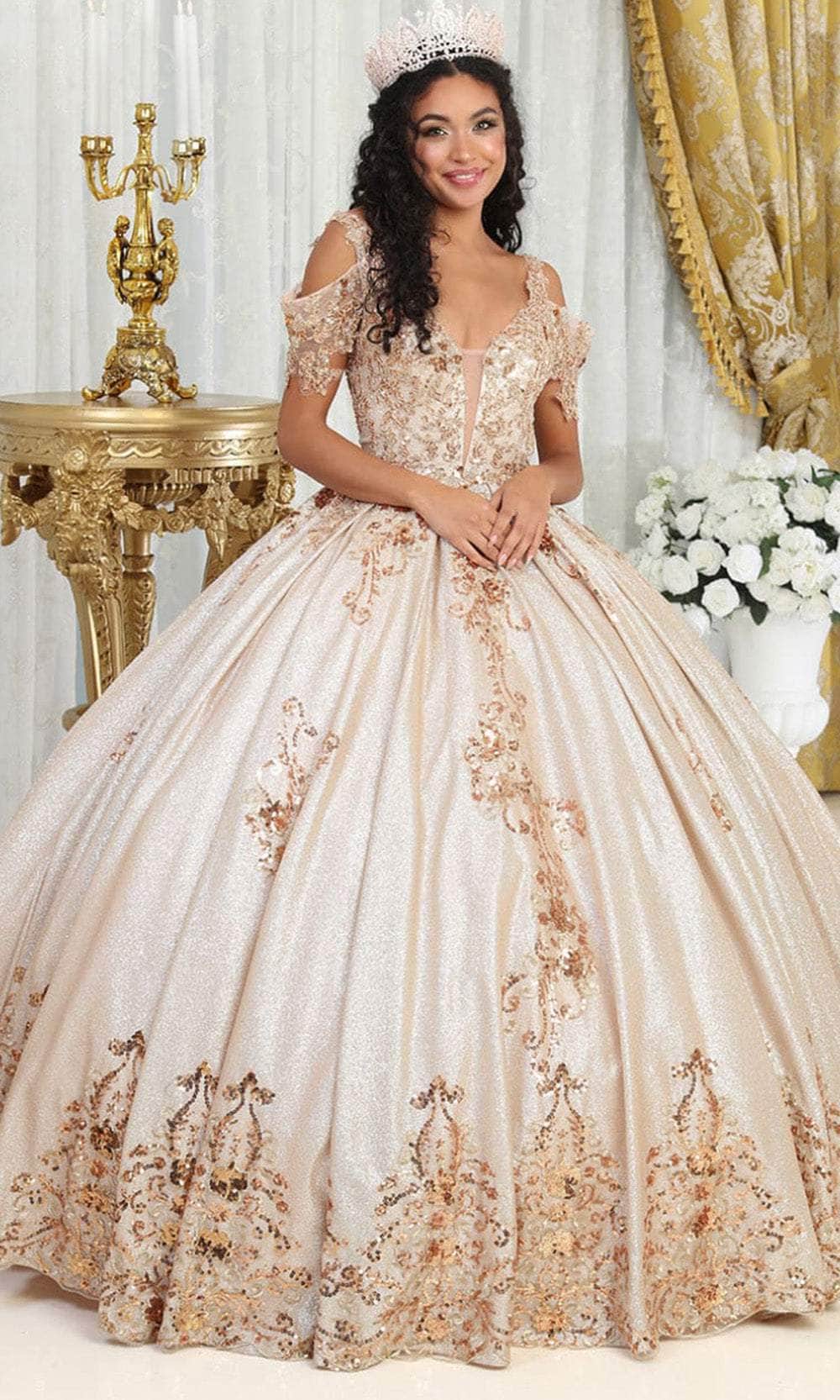 May Queen LK213 - Cold Shoulder Applique Ballgown May Queen LK213 - Cold Shoulder Applique Ballgown