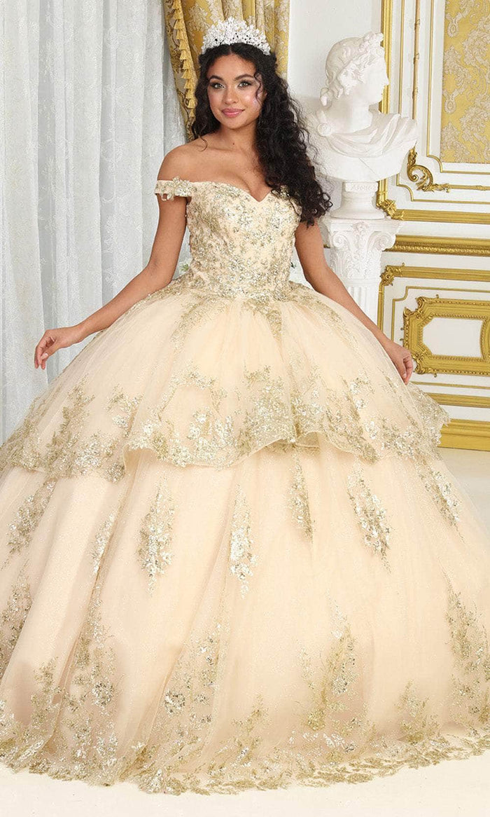 May Queen LK224 - Off Shoulder Tiered Ballgown Quinceanera Dresses 4 / Champagne