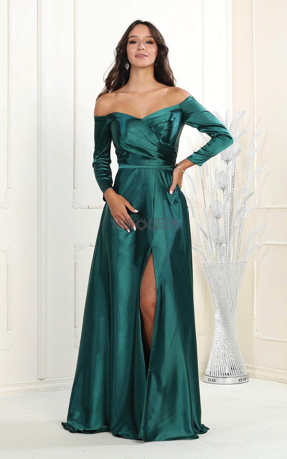 May Queen MQ1930 - Off-Shoulder Satin Evening Dress Couture Candy May Queen MQ1930 - Off-Shoulder Satin Evening Dress Couture Candy