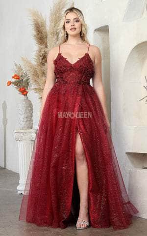 May Queen Mq2011 Spaghetti Strap Floral Embellished Tulle Evening Gown - SILVER / 14 May Queen Mq2011 Spaghetti Strap Floral Embellished Tulle Evening Gown - SILVER / 14