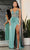May Queen MQ2028 - Sheer Applique Prom Dress with Slit Prom Dresses