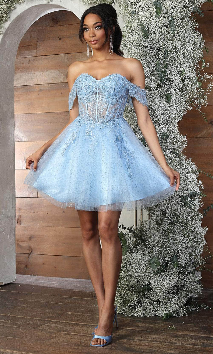 May Queen MQ2080 - Sheer Corset Cocktail Dress Cocktail Dresses 2 / Baby Blue