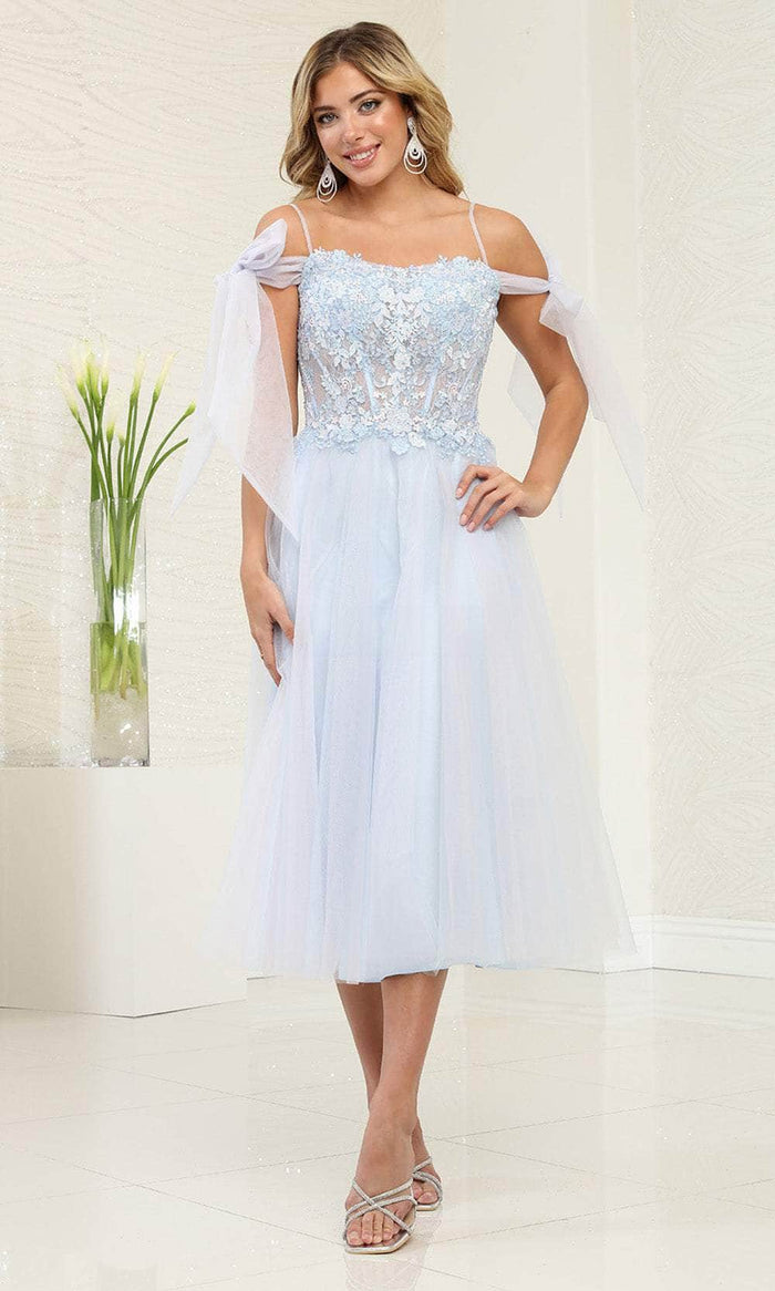 May Queen MQ2089 - Bow Off Shoulder Sleeve Prom Dress Prom Dresses 4 / Babyblue