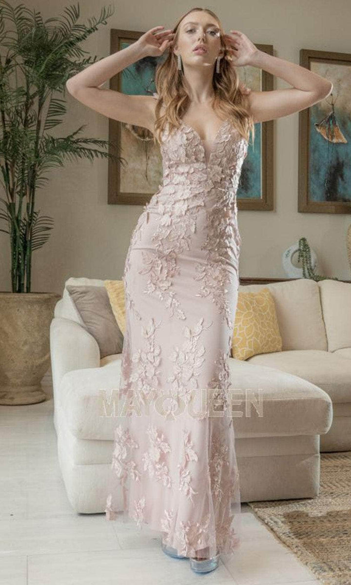 May Queen MQ2127 Satin Sheath Evening Gown