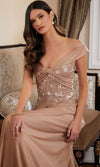 MGNY By Mori Lee 72814SC - Embroidered Off-Shoulder Evening Gown Mother of the Bride Dresses 12 / Champagne2
