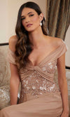 MGNY By Mori Lee 72814SC - Embroidered Off-Shoulder Evening Gown Mother of the Bride Dresses 12 / Champagne6