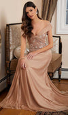 MGNY By Mori Lee 72814SC - Embroidered Off-Shoulder Evening Gown Mother of the Bride Dresses 12 / Champagne7