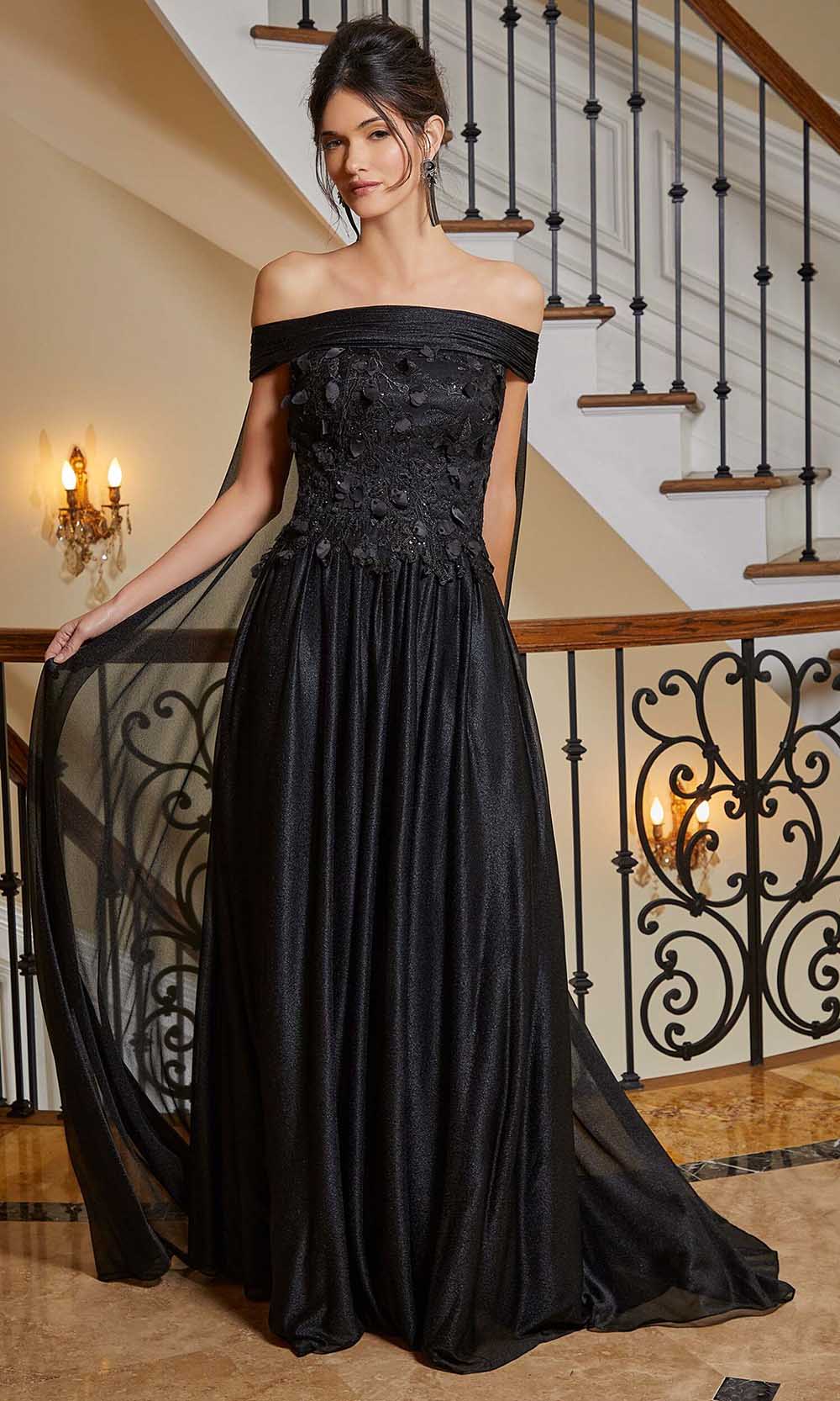 MGNY By Mori Lee 72833 - Off Shoulder Evening Gown With Cape 16 / Black - Shop MGNY By Mori Lee dresses on Couture Candy at CoutureCandy.com MGNY By Mori Lee 72833 - Off Shoulder Evening Gown With Cape 16 / Black - Shop MGNY By Mori Lee dresses on Couture Candy at CoutureCandy.com