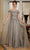 MGNY by Mori Lee 72833 - Off Shoulder Evening Gown With Cape Evening Dresses 00 / Pewter