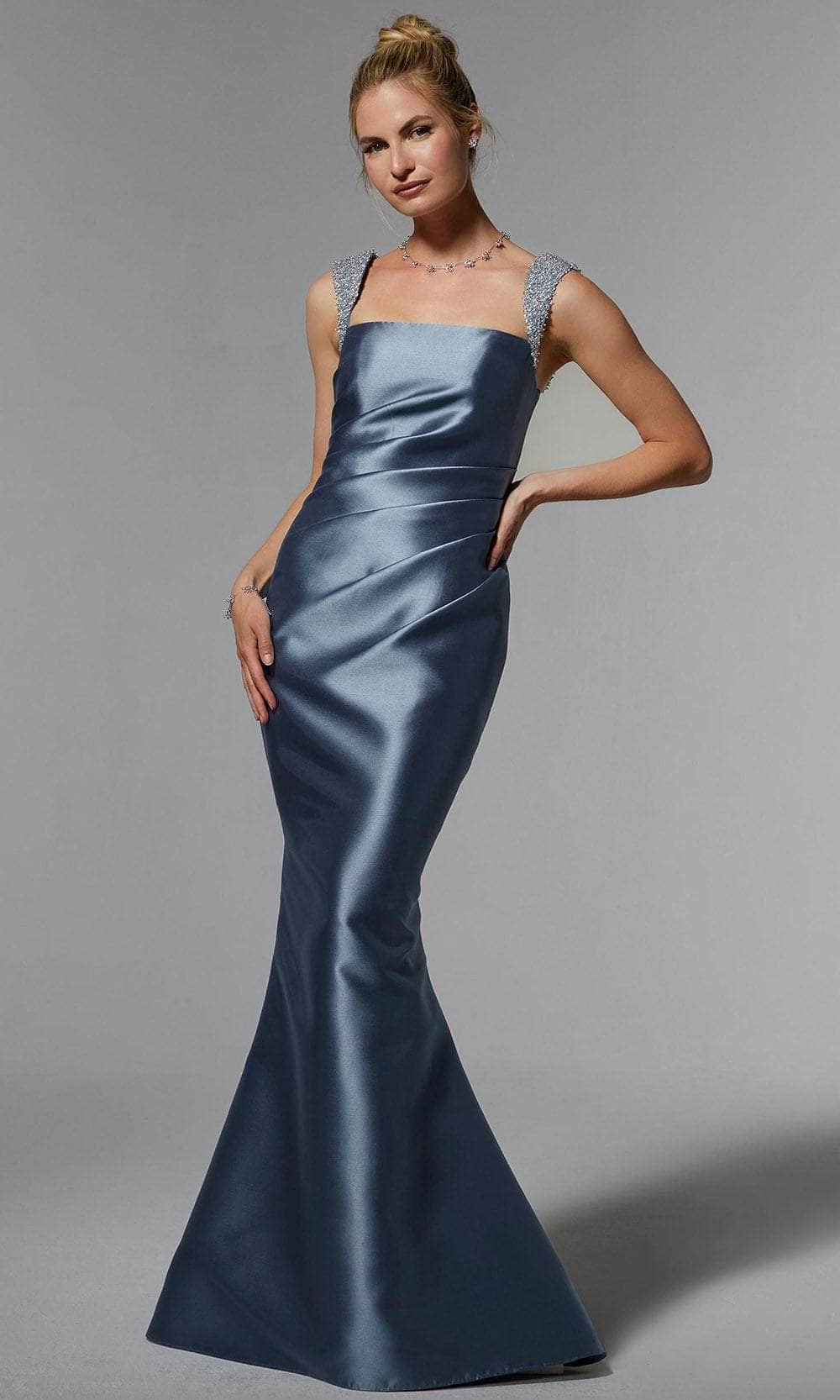 MGNY By Mori Lee 72925 - Bejeweled Satin Evening Gown MGNY By Mori Lee 72925 - Bejeweled Satin Evening Gown