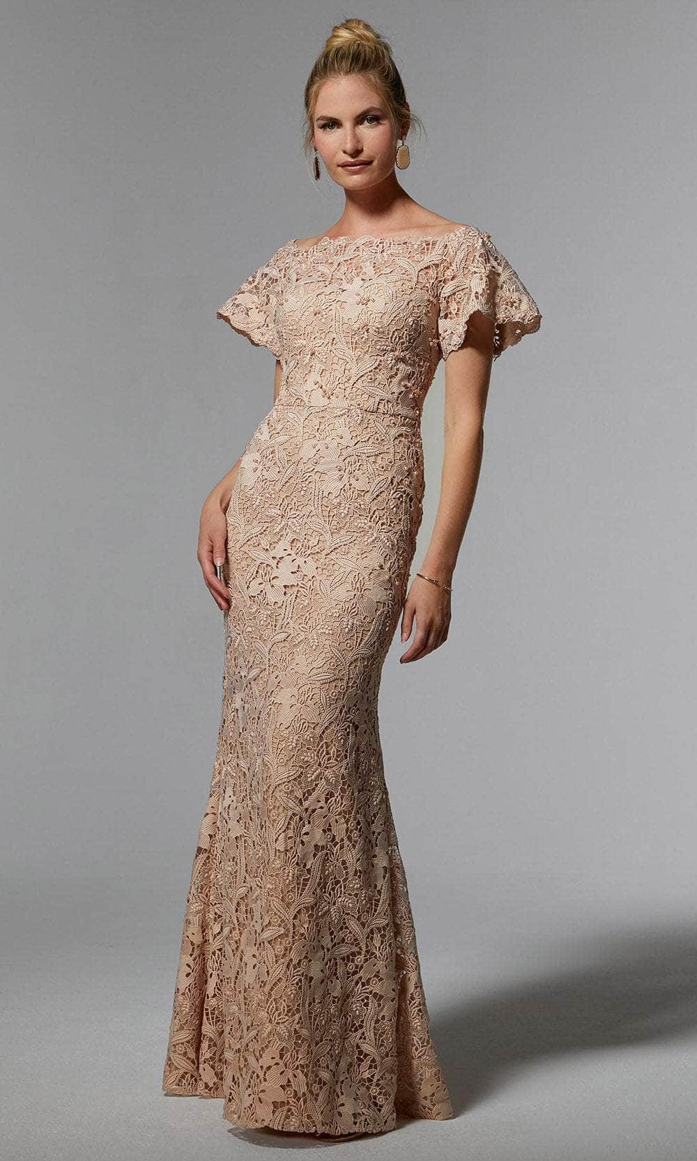 mori lee champagne prom dress Mori Lee MGNY 72413 Flutter Sleeve Floral Dress