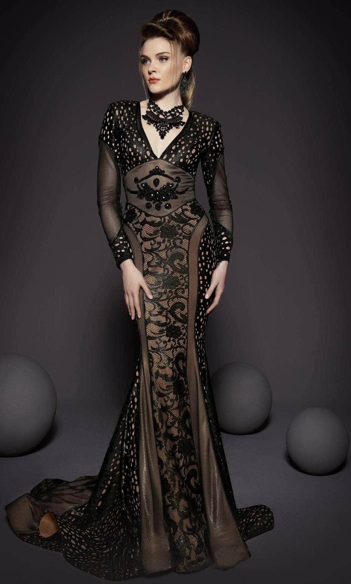MNM Couture 2468 Fitted Lace Long Formal Evening Dress - Black / 6 MNM Couture 2468 Fitted Lace Long Formal Evening Dress - Black / 6