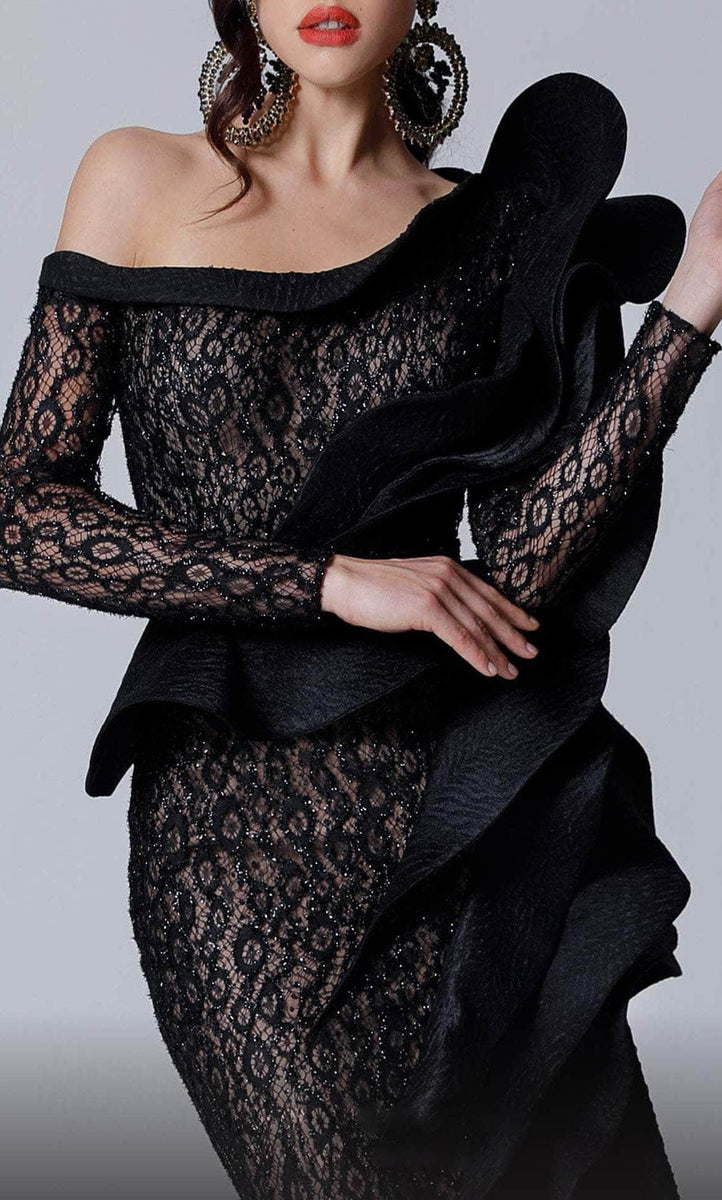 MNM COUTURE - M0059 Jeweled Illusion Bodice Textured A-Line Gown main image 1