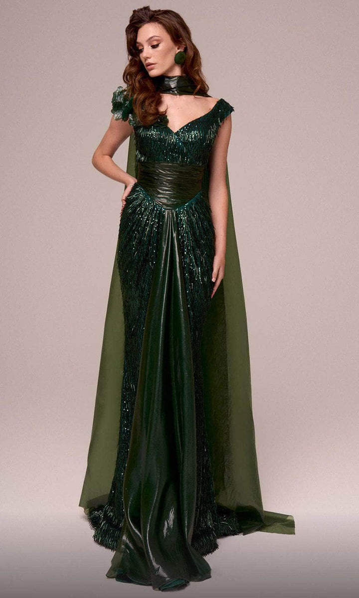 MNM Couture - 2295 Bell Cap Sleeve Peplum Sheath Gown