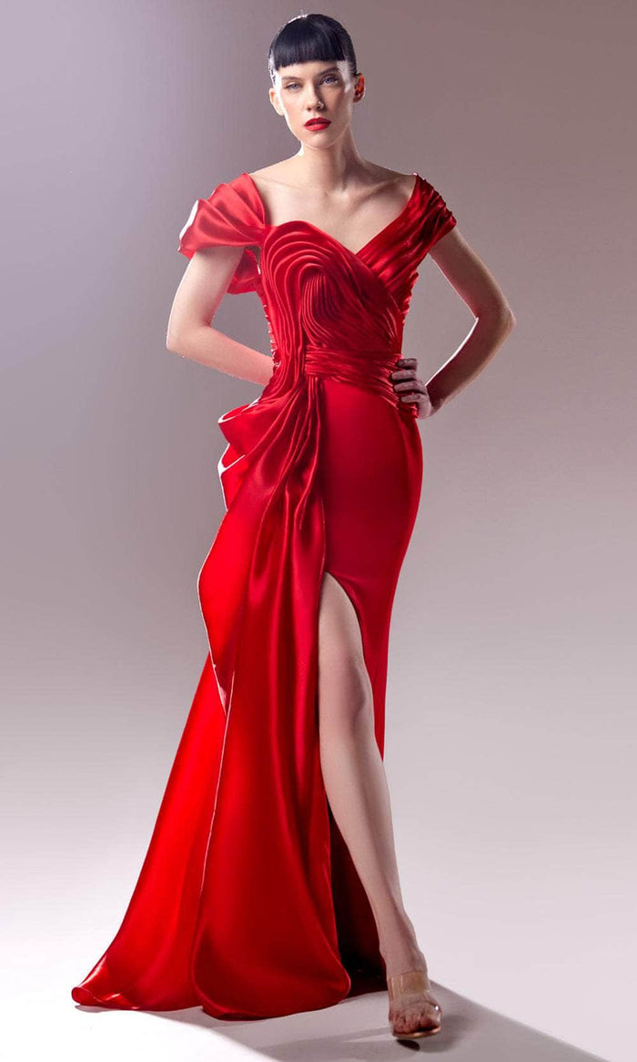 MNM Couture G1624 - Organza Draped Mermaid Gown Prom Dresses 0 / Red
