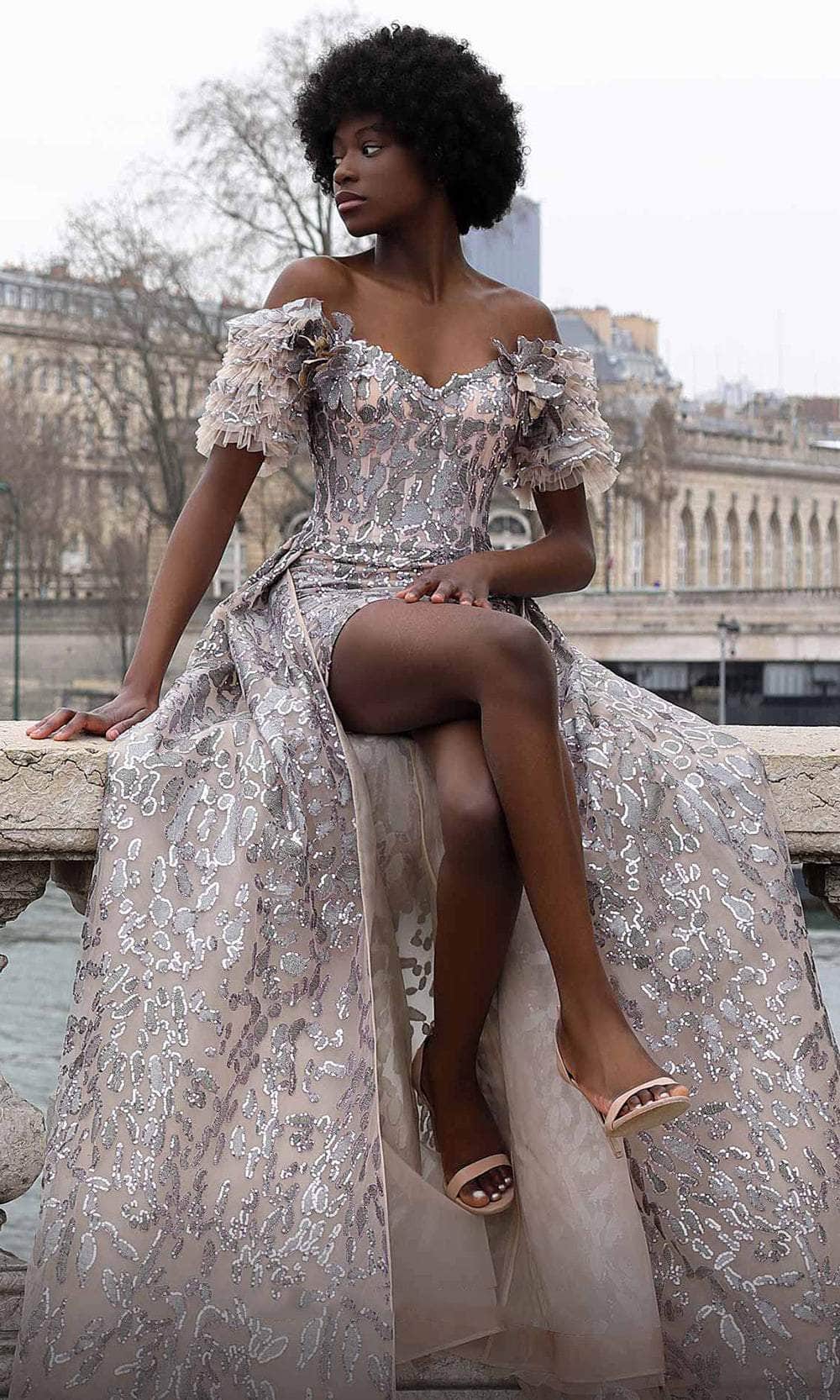 MNM Couture K4071 - Embellished Off Shoulder High Low Gown 6 / Beige - Shop MNM Couture dresses on Couture Candy at CoutureCandy.com MNM Couture K4071 - Embellished Off Shoulder High Low Gown 6 / Beige - Shop MNM Couture dresses on Couture Candy at CoutureCandy.com