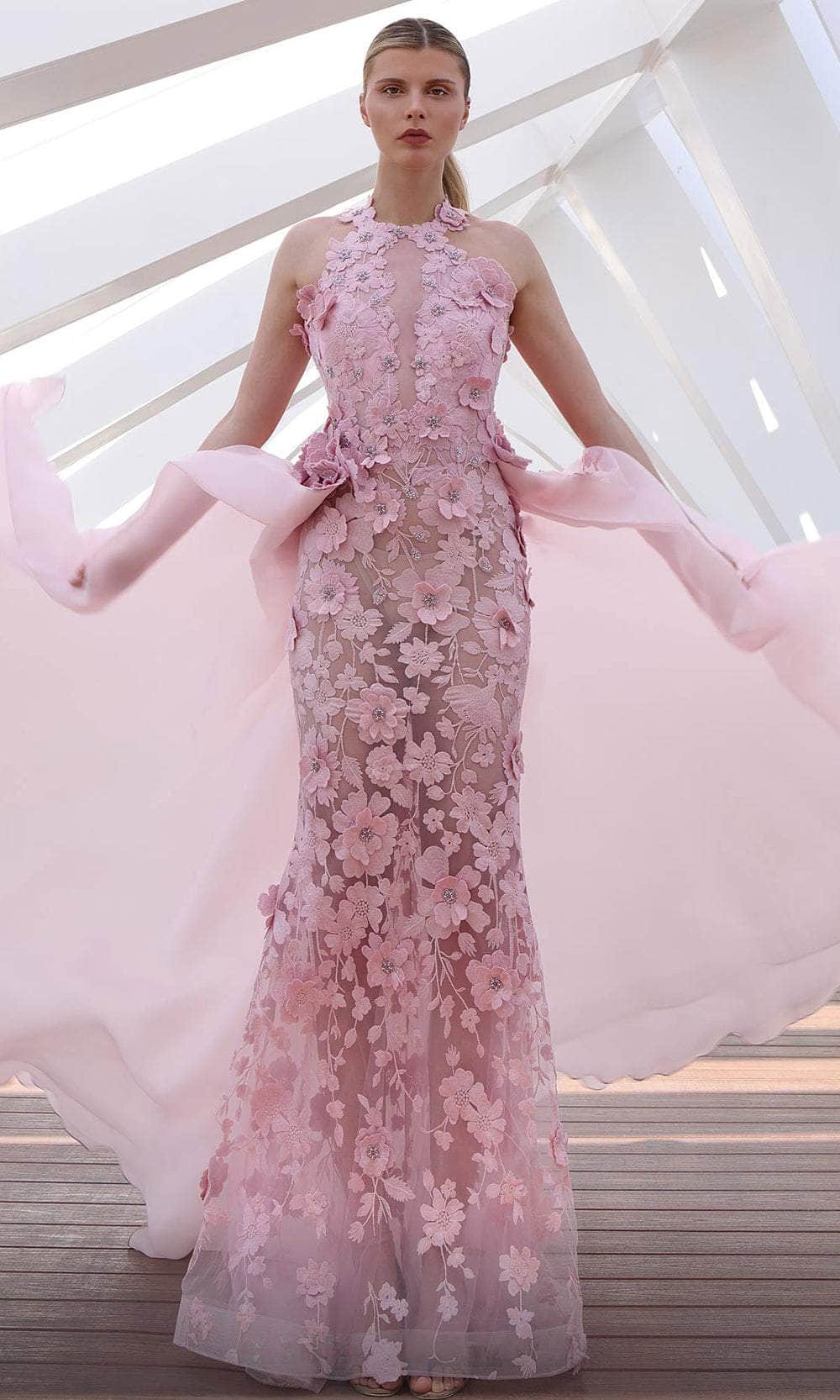 MNM Couture K4128 PINK Floral Appliqu Illusion Gown Evening & Prom Dress PINK / 8 MNM Couture K4128 PINK Floral Appliqu Illusion Gown Evening & Prom Dress PINK / 8