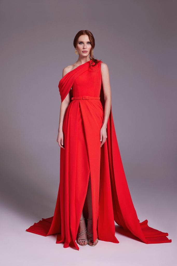 MNM Couture N0551 - Asymmetric Crepe Gown with Cape MNM Couture N0551 - Asymmetric Crepe Gown with Cape